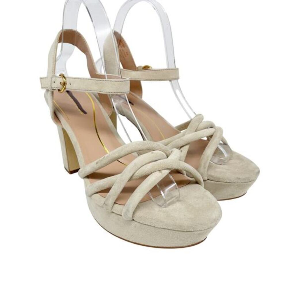 Cole Haan Grove Light Sesame Suede Strappy Open Toe Heeled Sandals Size 8B